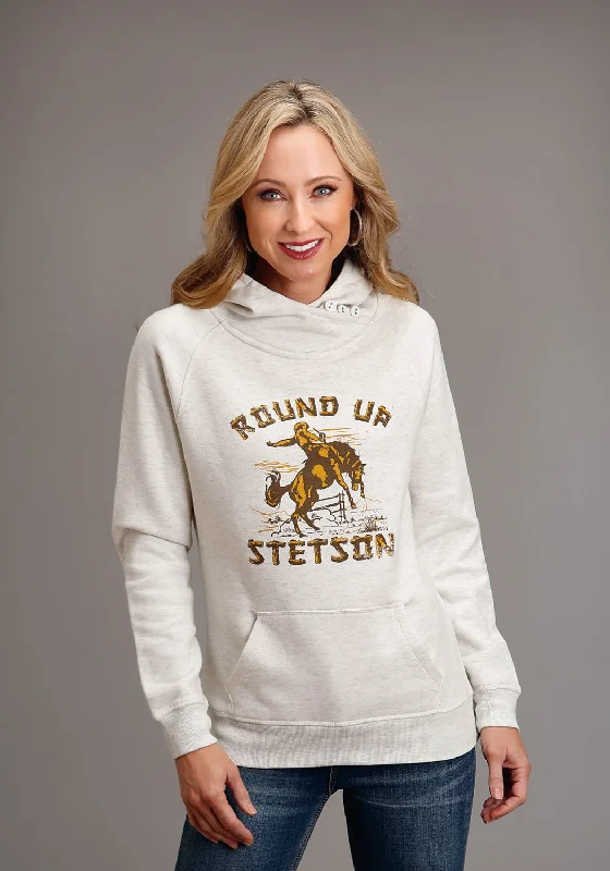 Neutral Patterns Stetson Womens Round Up Oatmeal Cotton Blend Hoodie