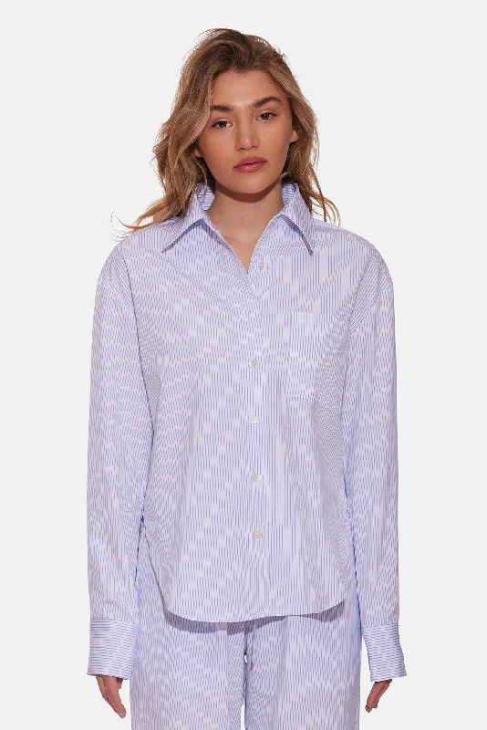 High-Fashion Basics Lily Poplin Boyfriend Shirt Blue/White Stripe