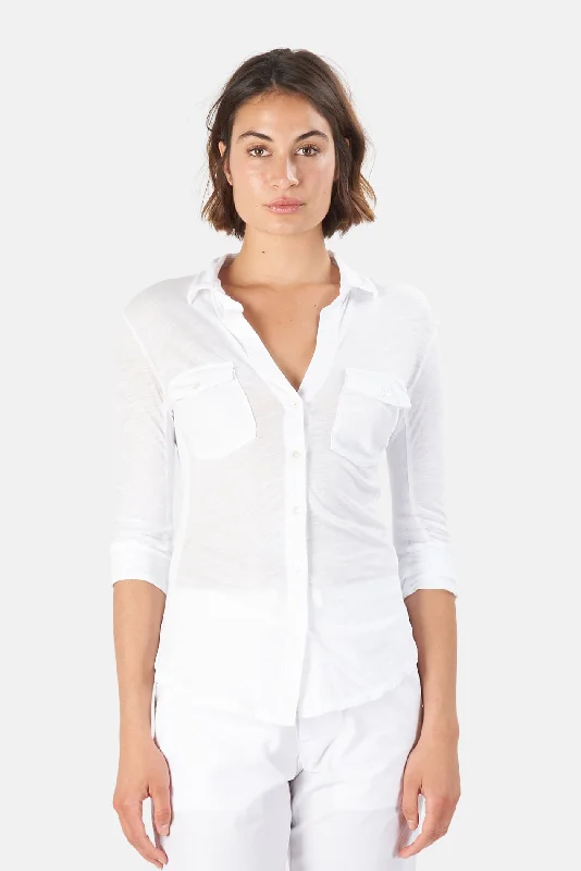 Stylish Monochrome Sheer Slub Side Panel Shirt White