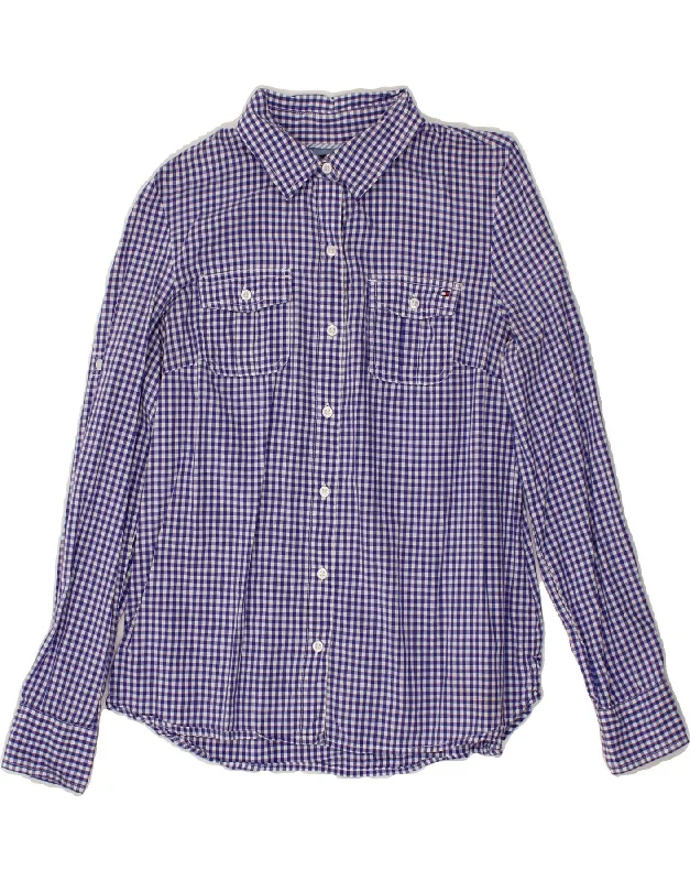 High-End Street TOMMY HILFIGER Womens Shirt UK 14 Medium Navy Blue Gingham Cotton