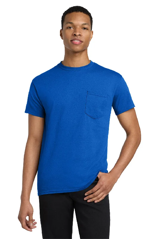 Contemporary Fit Gildan Mens Short Sleeve Crewneck T-Shirt w/ Pocket - Royal Blue