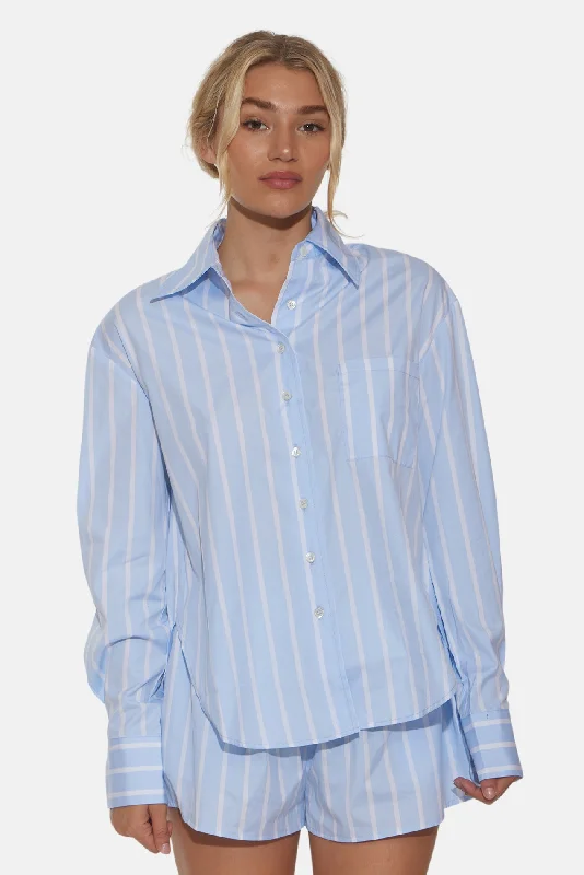 Rugged Street Lily Poplin Boyfriend Shirt Wide Stripe Sky/White