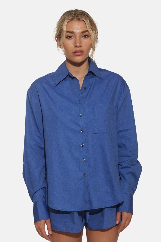 Earthy Minimalism Lily Poplin Boyfriend Shirt Dark Chambray