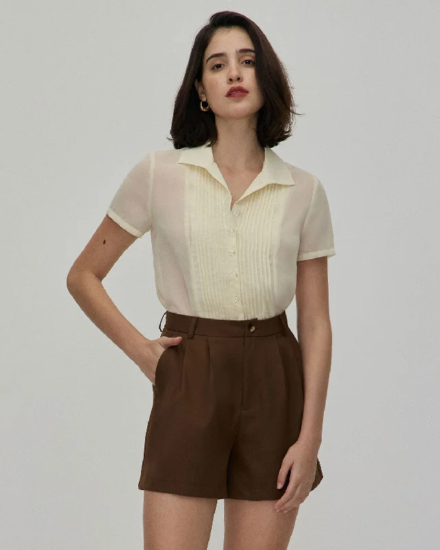 Urban Sporty The Beige V Neck Pleated Chiffon Blouse