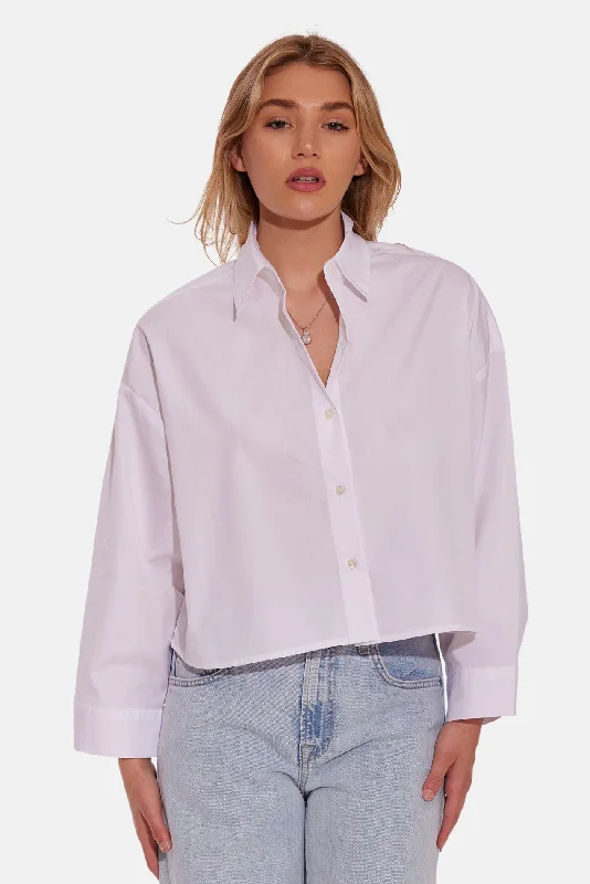 Neutral Patterns Gansett Poplin Crop Shirt White