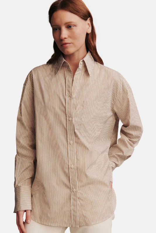 Sporty Elegance Big Joe Shirt In Awning Lady Stripe Khaki/White