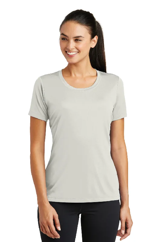 Preppy Sporty Sport-Tek Womens Tough Moisture Wicking Short Sleeve Crewneck T-Shirt - Silver Grey - Closeout