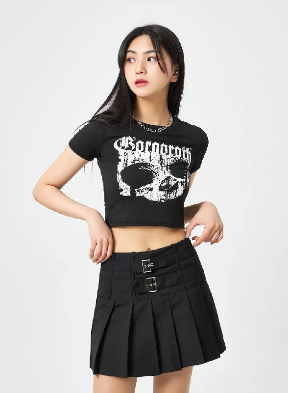 Retro Patterns Skull Graphic Cropped Tee BA311