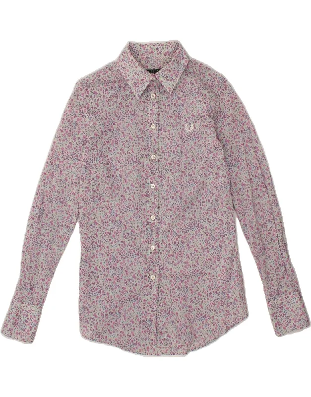 Rugged Elegance FRED PERRY Womens Shirt UK 10 Small Pink Floral Cotton