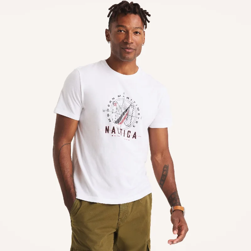 Relaxed Monochrome Look Nautica Mens Modern Maritime Graphic T-Shirt