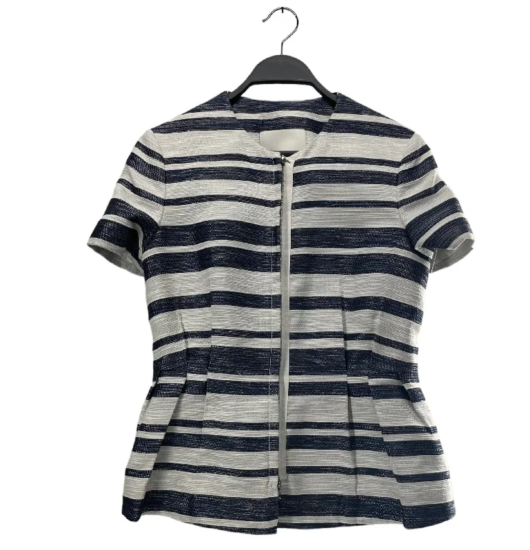 Classic Retro 3.1 phillip lim/SS Blouse/2/Stripe/Cotton/WHT/NAVY STRIPES / ZIP FRONT