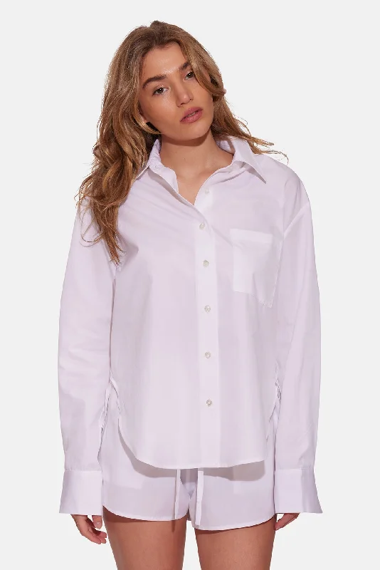 Sporty Chic Look Lily Poplin Boyfriend Shirt White