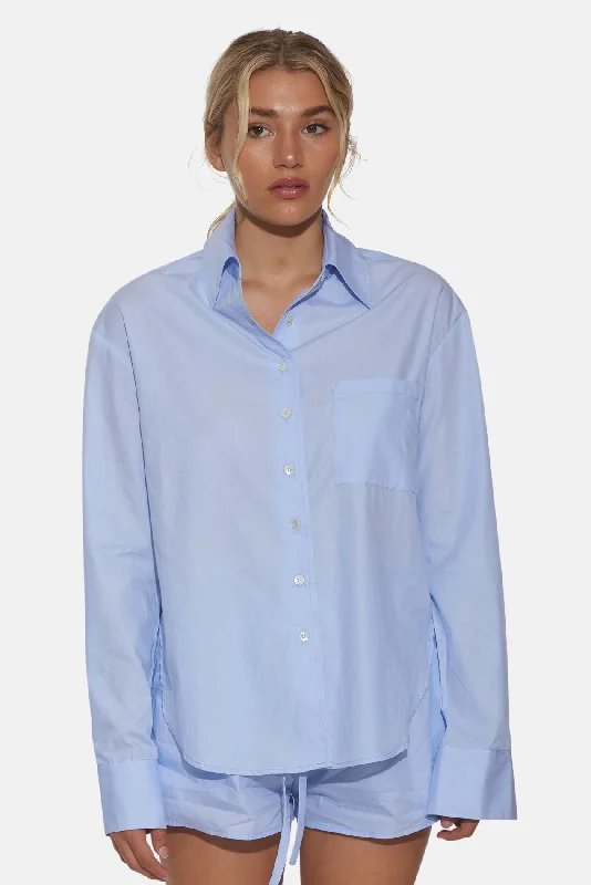 Contemporary Relaxed Lily Poplin Boyfriend Shirt Chambray