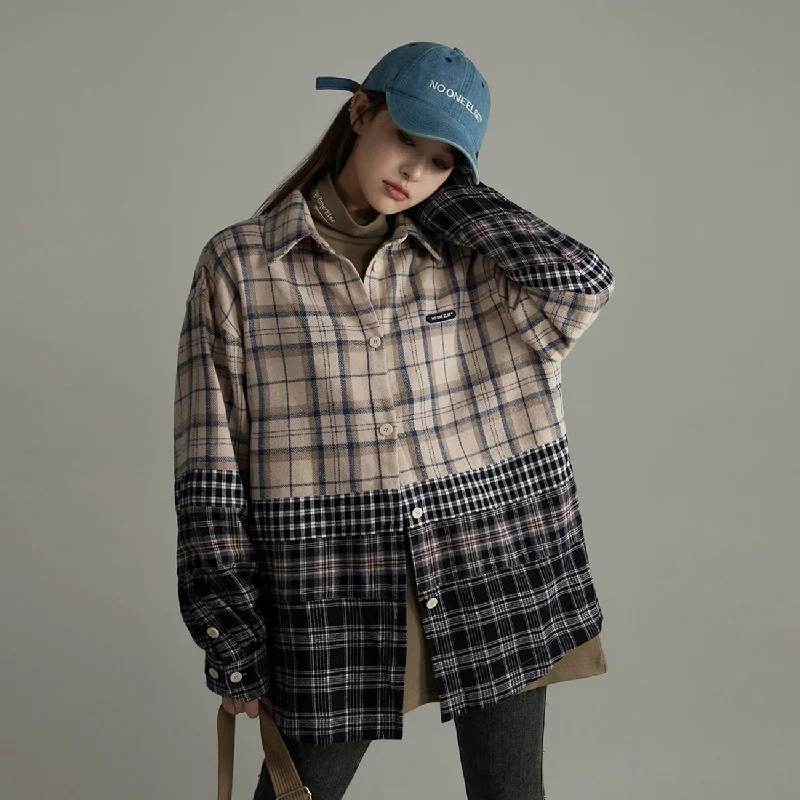 Retro Patterns Flannel Check Oversized Shirt