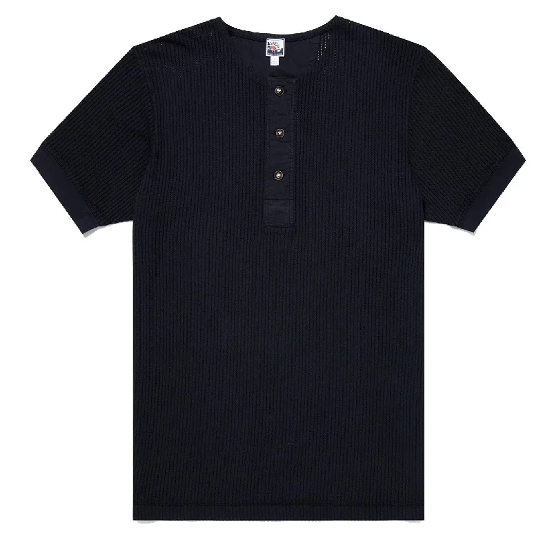 Soft Monochrome Sunspel x Nigel Cabourn Mesh Henley T-Shirt Navy