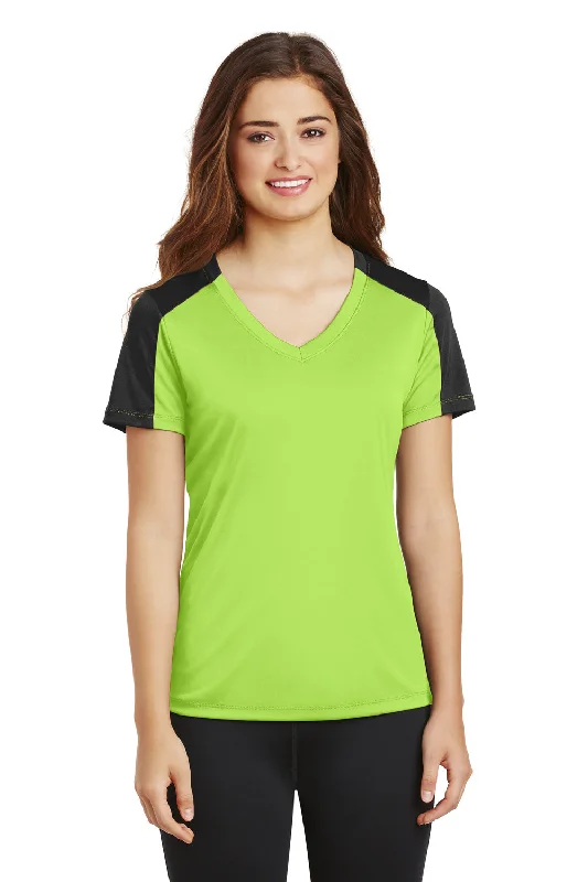 Sleek Neutrals Sport-Tek Womens Competitor Moisture Wicking Short Sleeve V-Neck T-Shirt - Lime Shock Green/Black - Closeout