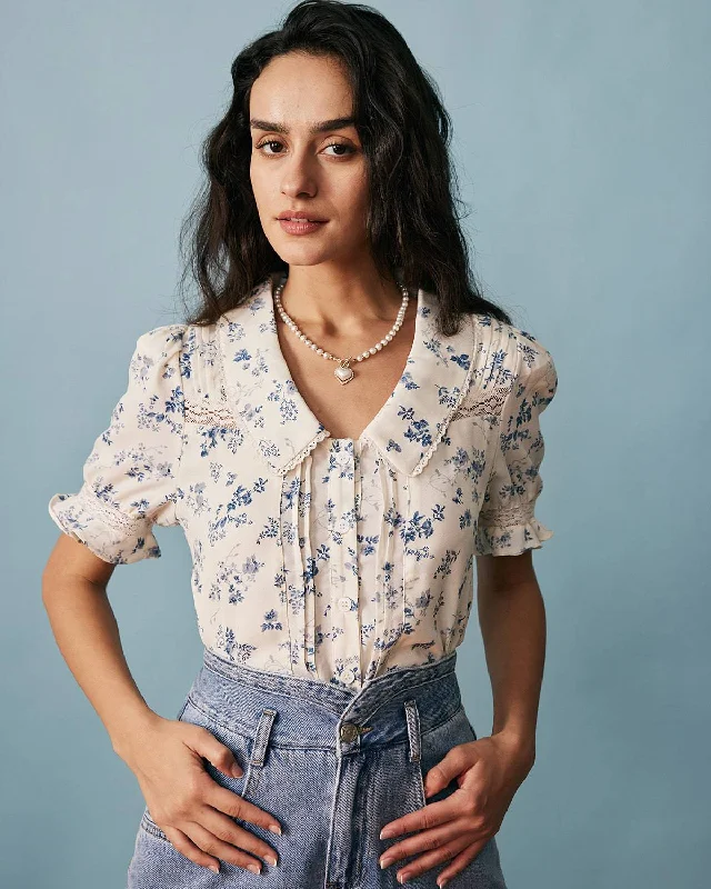 Elevated Fashion The Lace Spliced Pleated Floral Shirt