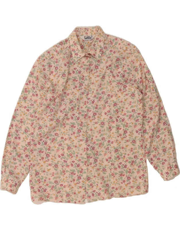 Sleek Casualwear VINTAGE Womens Shirt UK 10 Small Beige Floral Polyester