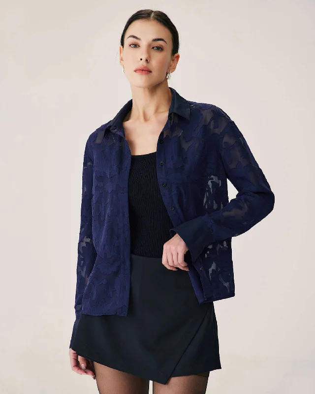 Sleek Layers Navy Jacquard Long Sleeve Shirt