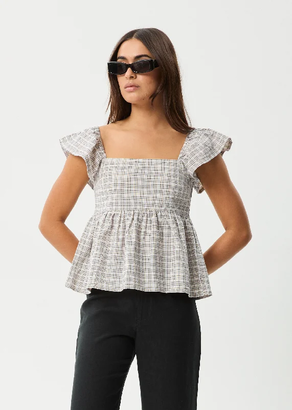 Neutral Fashion AFENDS Womens Drew - Seersucker Top - Taupe Check