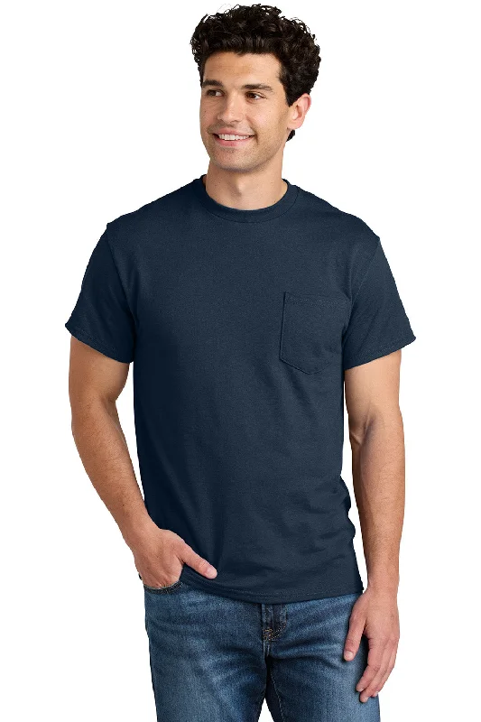 Modern Grunge Gildan Mens DryBlend Moisture Wicking Short Sleeve Crewneck T-Shirt w/ Pocket - Navy Blue