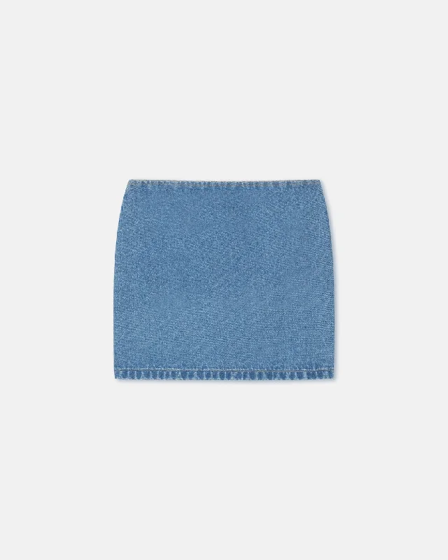 Chic Casualwear Vivian - Denim And Regenerated Leather Mini Skirt - Mid Blue/Black