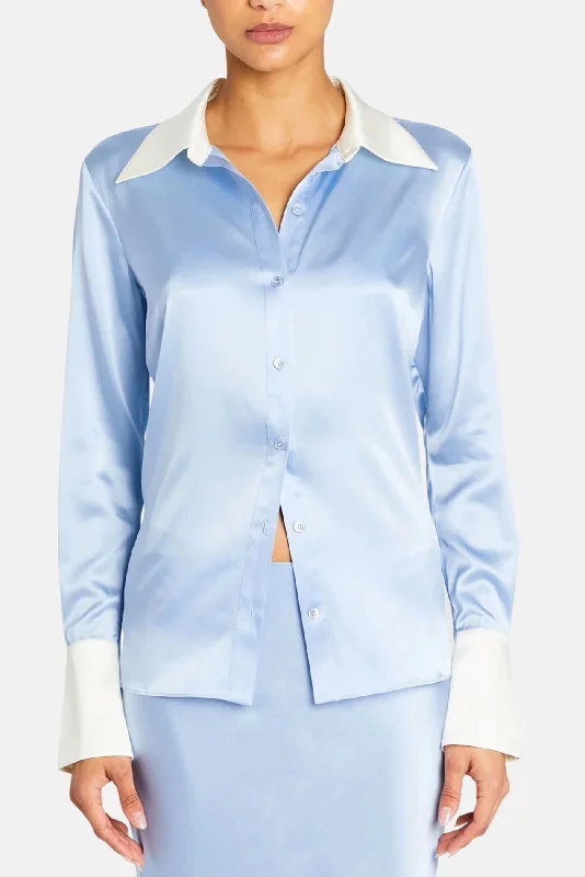 Relaxed Denim Olsen Silk Top Ice Blue