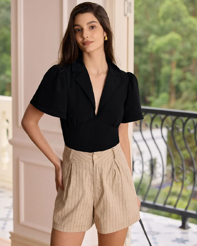 Tailored Utility The Black Lapel Ruched Blouse