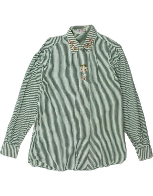 Structured Monochrome EMMANUEL SCHVILI Womens Shirt UK 16 Large Green Pinstripe