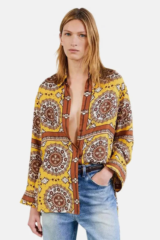 Everyday Essentials Julien Silk Shirt Scarf Print Yellow