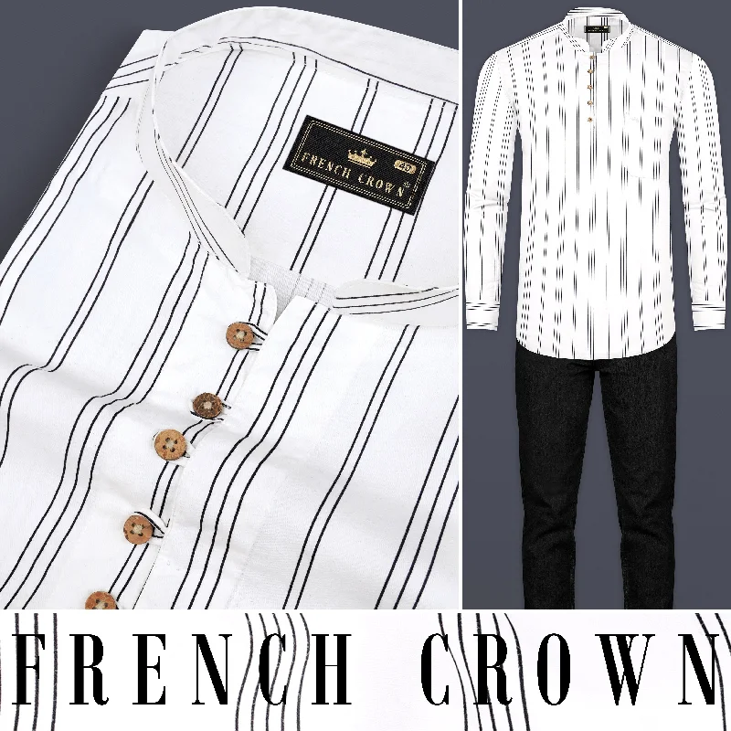 Urban Chic Outfit Bright White Pinstriped Twill Premium Cotton Kurta Shirt