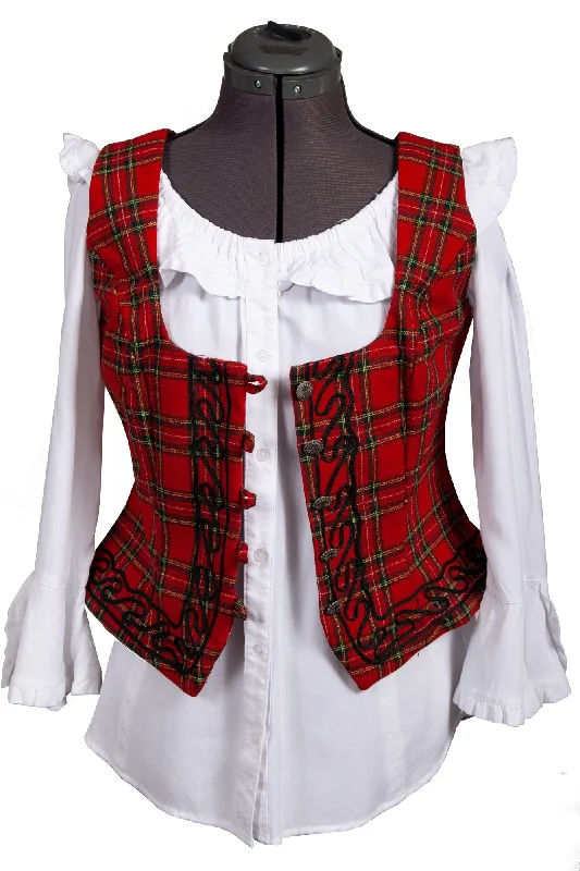 Modern Weekend Scully Womens Red 100% Wool Tartan Plaid Vest