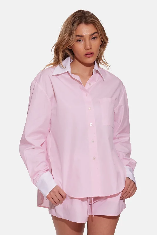 Streetwear Classics Lily Poplin Boyfriend Shirt Pink W/ White Collar