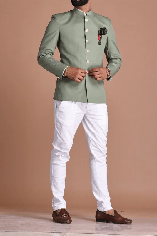 Retro Elegance Green Bandhgala Jodhpuri Designer Blazer With White Trouser | wedding Functions | Perfect for formal Party Wear