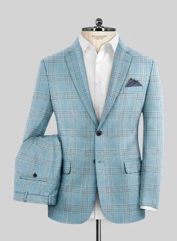 Smart Layering Noble Sky Blue Wool Silk Linen Suit