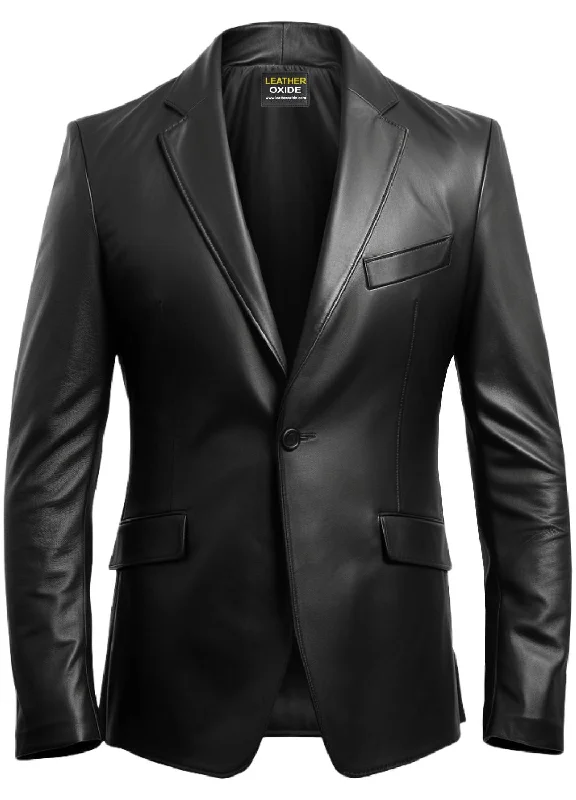 Urban Sporty Men Black Stylish Designer Leather Blazer