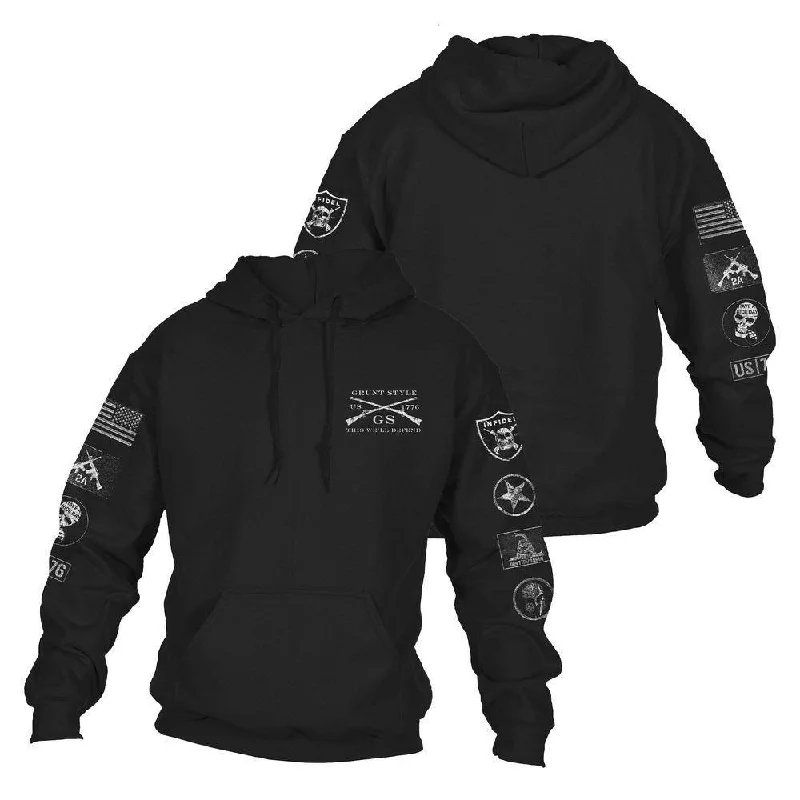 Retro Elegance Patch Hoodie - Black