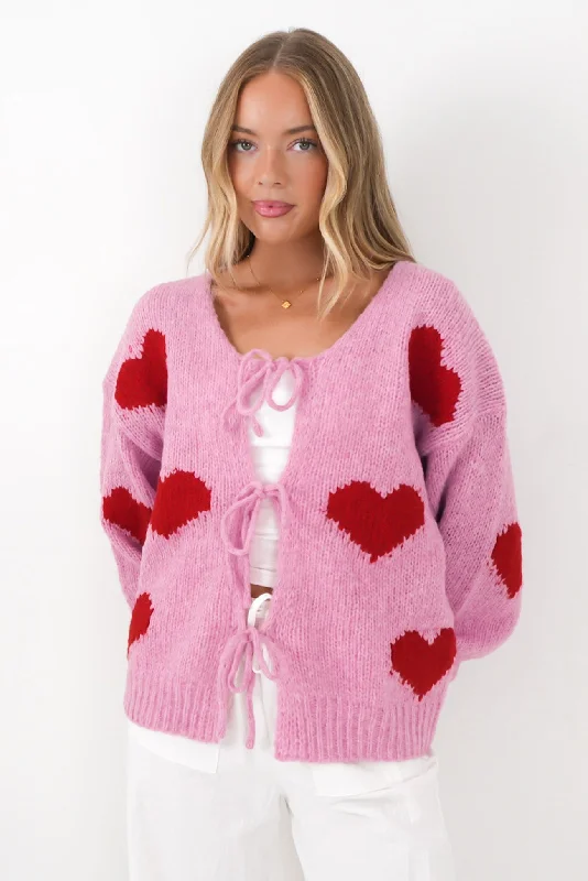 Elegant Sporty Fleur Cardigan Pink Hearts