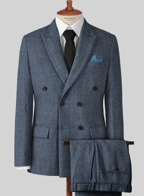 Minimalist Patterns Vintage Herringbone Blue Tweed Suit