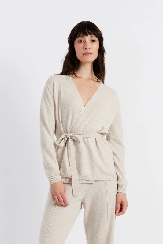 Timeless Street Light-Oatmeal Wool-Cashmere Wrap Cardigan