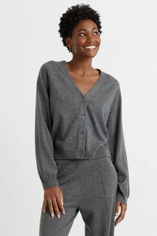 Classic Retro Dark-Grey Wool-Cashmere Cropped Cardigan