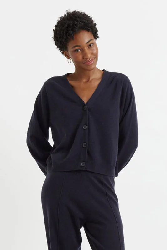 Contemporary Patterns Navy Wool-Cashmere Cropped Cardigan