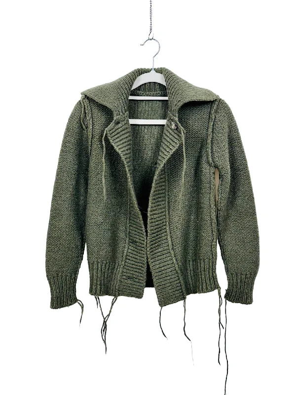 Smart Monochrome Navy Green Wool Cardigan