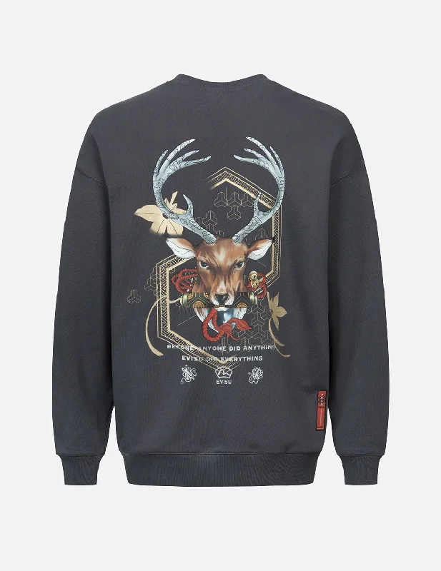 Modern Weekend Deer and Cloud-pattern Logo Print Loose Fit Sweatshirt