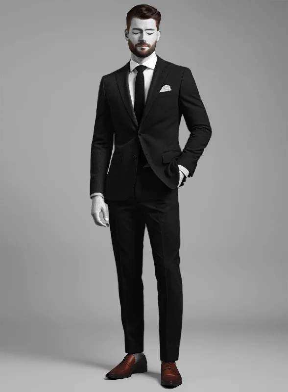 Monochrome Essentials Napolean Black Wool Suit