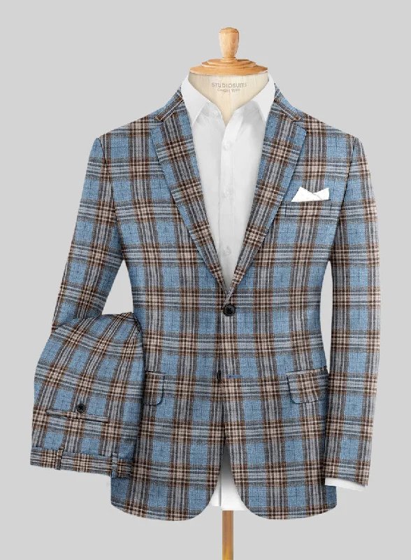 Chic Outerwear Noble Veron Tartan Wool Silk Linen Suit