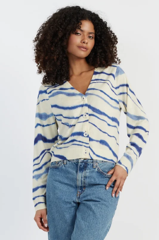 Edgy Streetwear Blue Wool-Cashmere Deborah Brett Stripe Cardigan