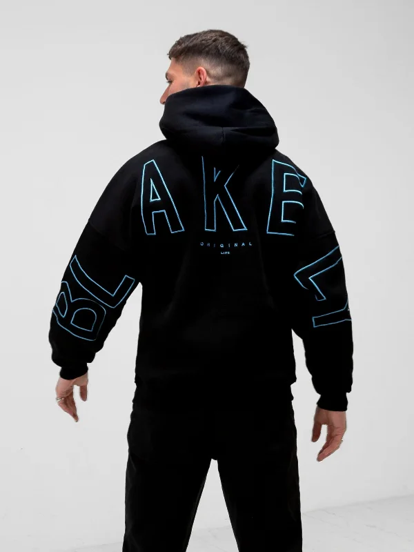 Elevated Monochrome Embroidered Idris Oversized Hoodie - Electric Blue