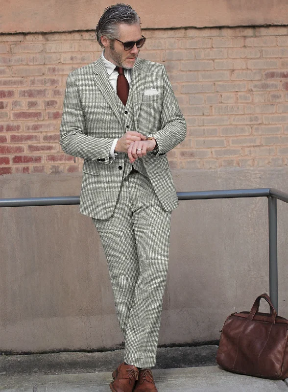 Elegant Sporty Houndstooth Light Gray Tweed Suit