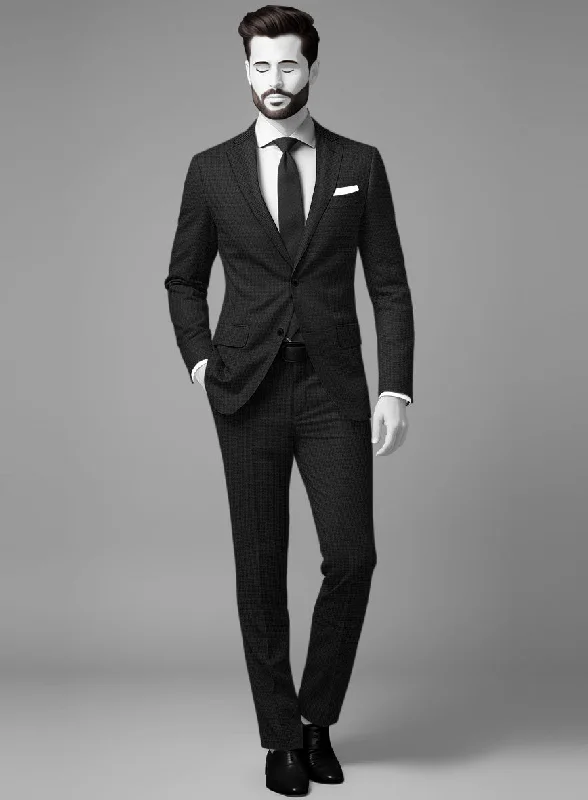 Relaxed Denim Napolean Basket Weave Black Wool Suit